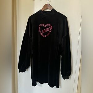 Lazy Oaf velvet long sleeve dress with LONER logo